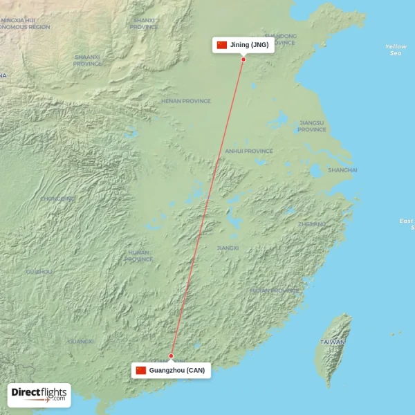 Jining - Guangzhou direct flight map