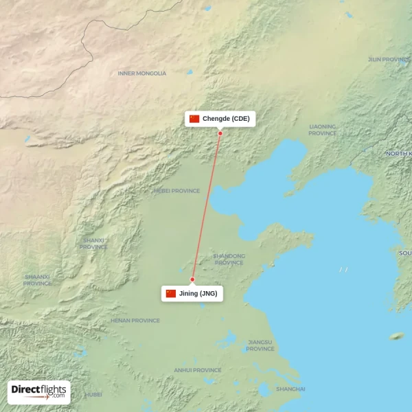 Jining - Chengde direct flight map