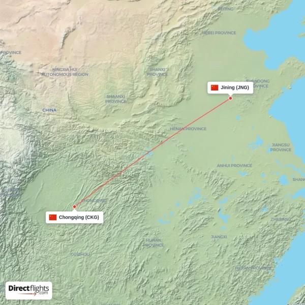 Jining - Chongqing direct flight map