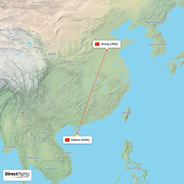 Jining - Haikou direct flight map
