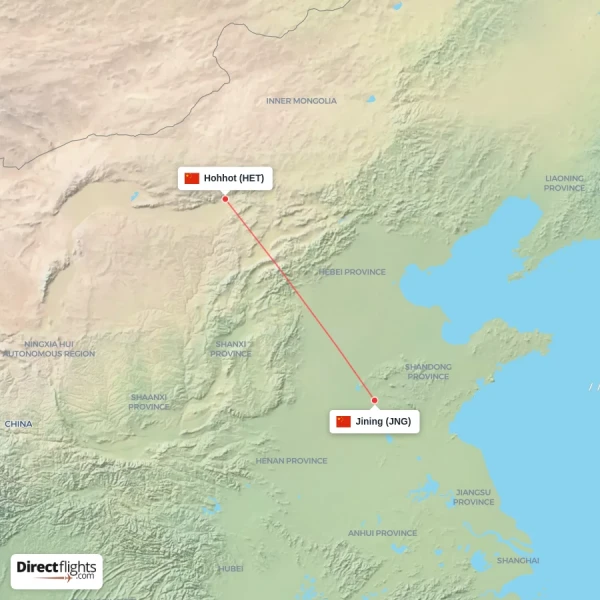 Jining - Hohhot direct flight map