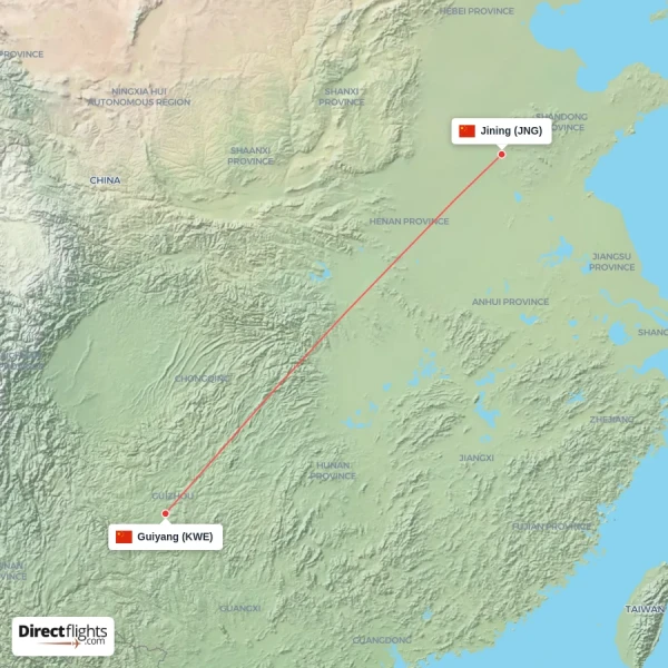 Jining - Guiyang direct flight map