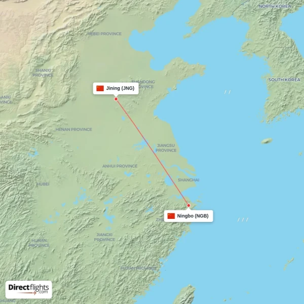 Jining - Ningbo direct flight map