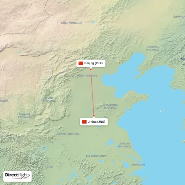 Jining - Beijing direct flight map