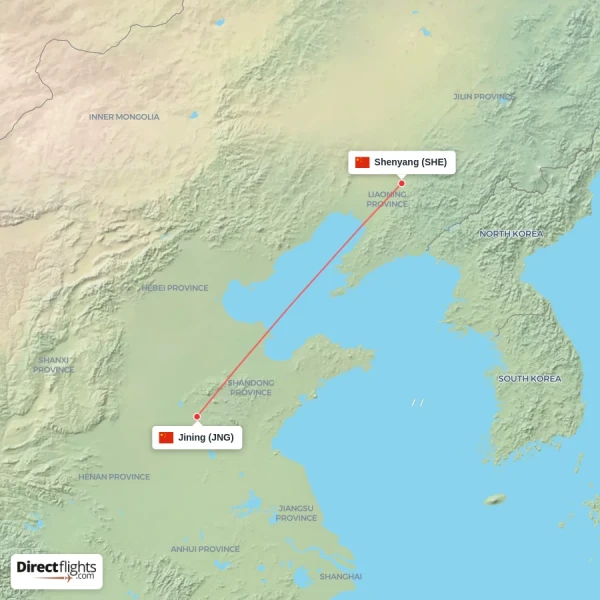 Jining - Shenyang direct flight map