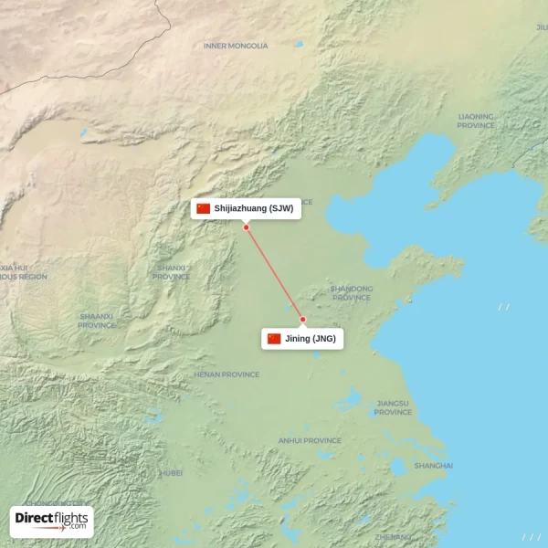 Jining - Shijiazhuang direct flight map