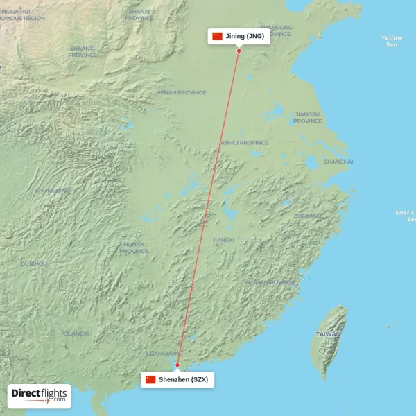 Jining - Shenzhen direct flight map
