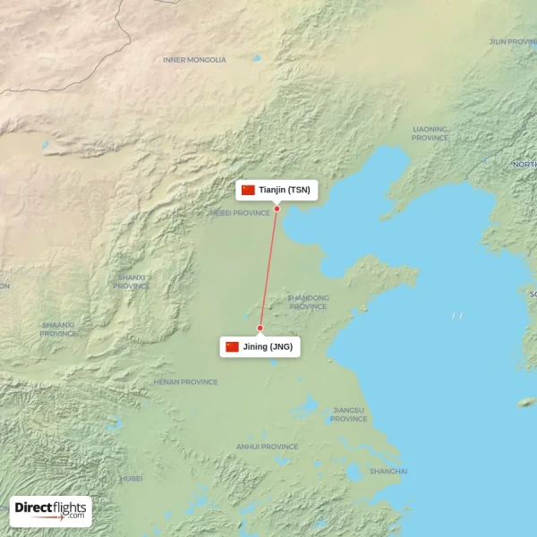 Jining - Tianjin direct flight map