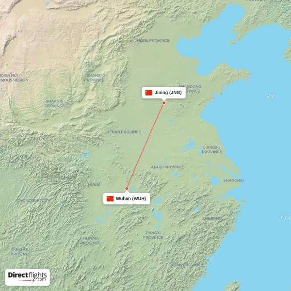 Jining - Wuhan direct flight map
