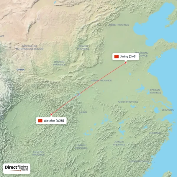 Jining - Wanxian direct flight map