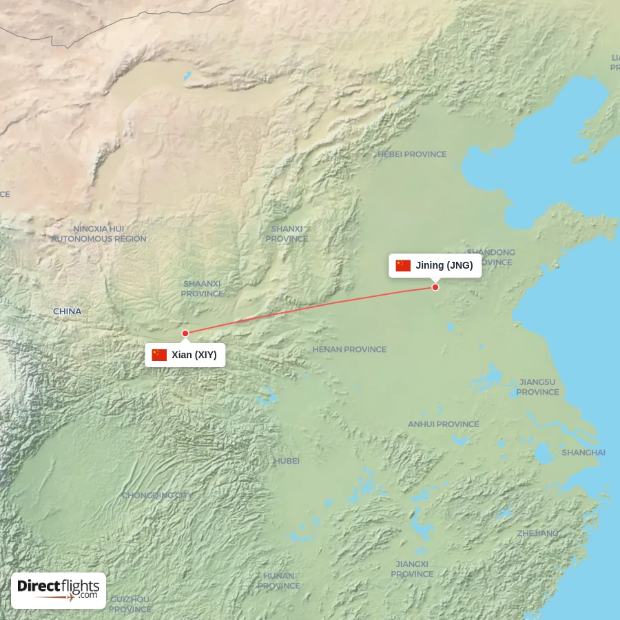 JNG - XIY route map