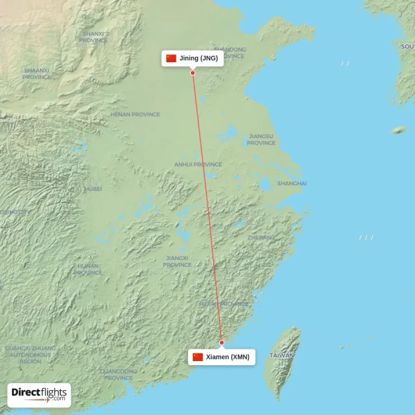 Jining - Xiamen direct flight map