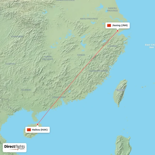 Jiaxing - Haikou direct flight map
