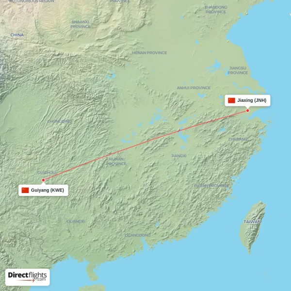 Jiaxing - Guiyang direct flight map