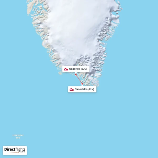 Nanortalik - Qaqortoq direct flight map