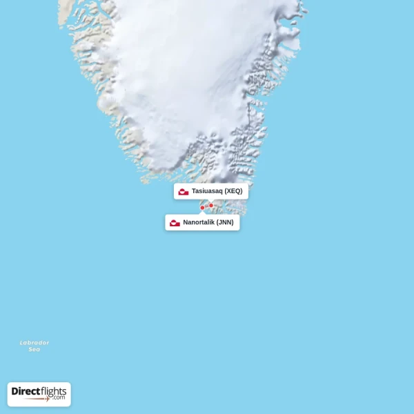 Nanortalik - Tasiuasaq direct flight map