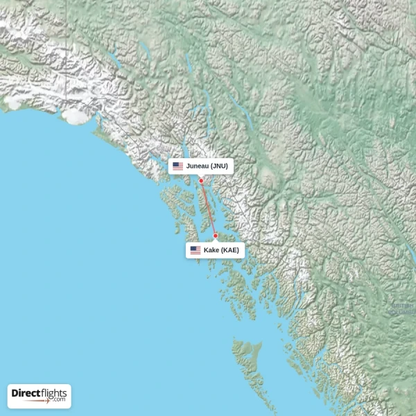 Juneau - Kake direct flight map