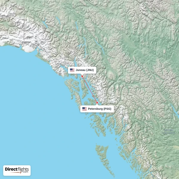 Juneau - Petersburg direct flight map