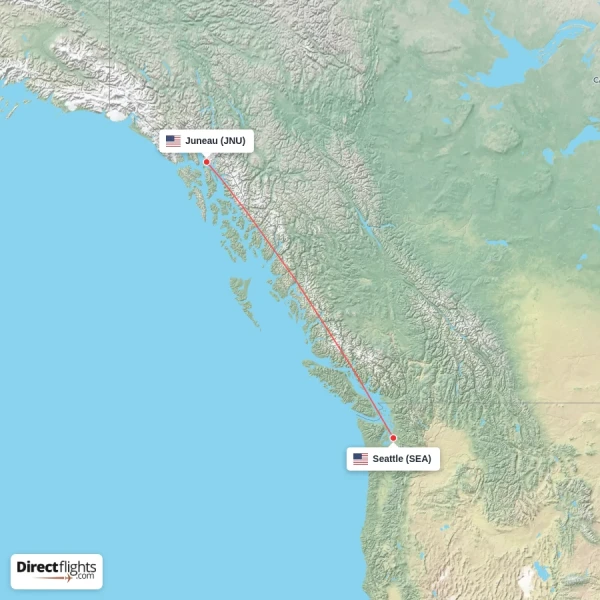 Juneau - Seattle direct flight map