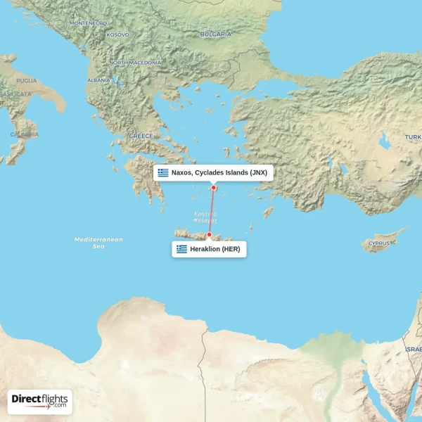 Naxos, Cyclades Islands - Heraklion direct flight map