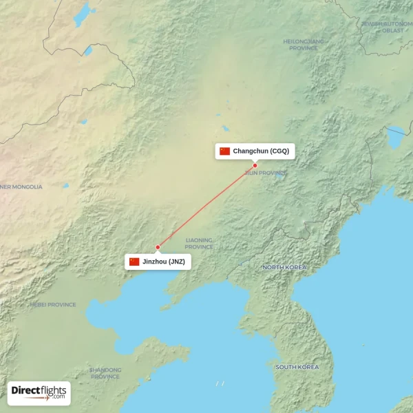 Jinzhou - Changchun direct flight map