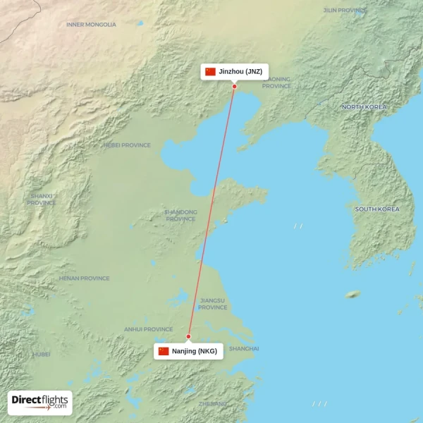 Jinzhou - Nanjing direct flight map