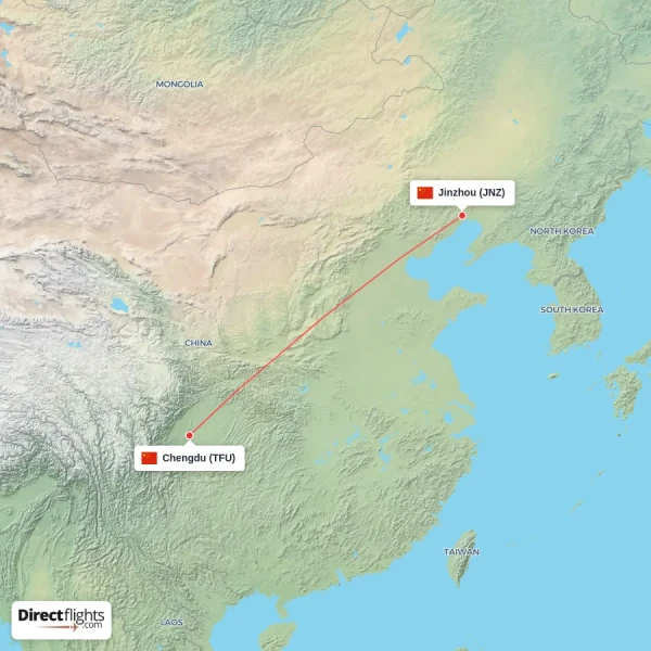 Jinzhou - Chengdu direct flight map