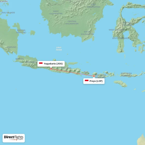 Yogyakarta - Praya direct flight map