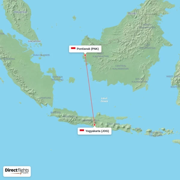 Yogyakarta - Pontianak direct flight map