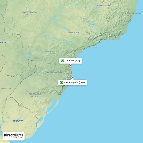 Joinville - Florianopolis direct flight map