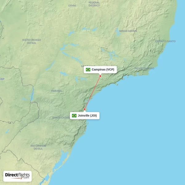 Joinville - Campinas direct flight map