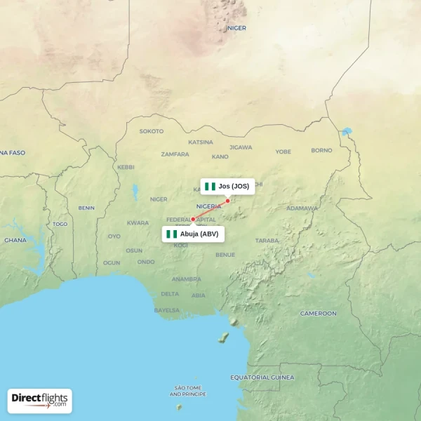 Jos - Abuja direct flight map
