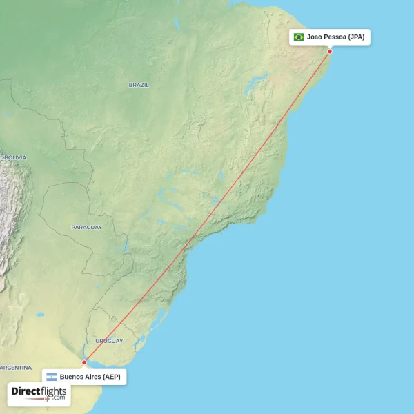 Joao Pessoa - Buenos Aires direct flight map