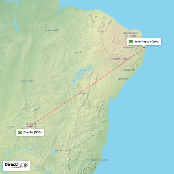 Joao Pessoa - Brasilia direct flight map