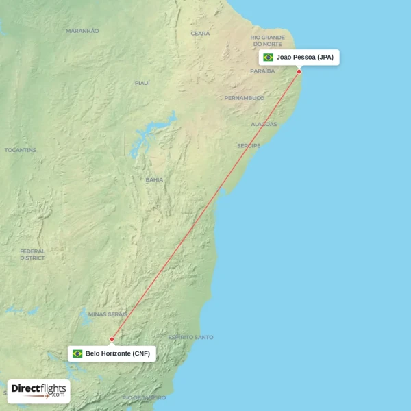 Joao Pessoa - Belo Horizonte direct flight map