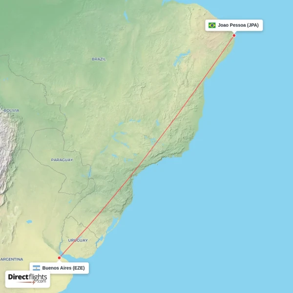 Joao Pessoa - Buenos Aires direct flight map