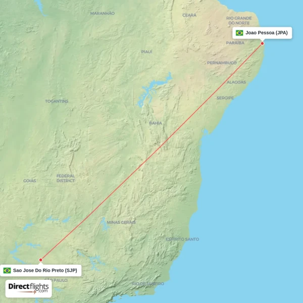 Joao Pessoa - Sao Jose Do Rio Preto direct flight map