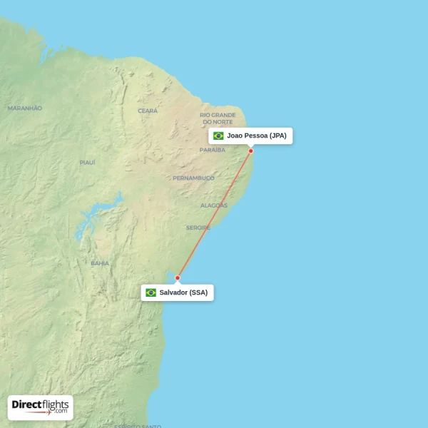 Joao Pessoa - Salvador direct flight map