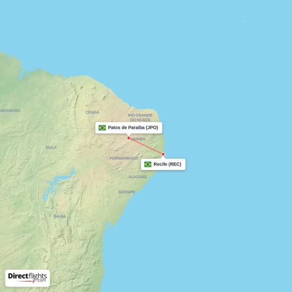 Patos de Paraiba - Recife direct flight map