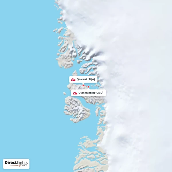 Qaarsut - Uummannaq direct flight map