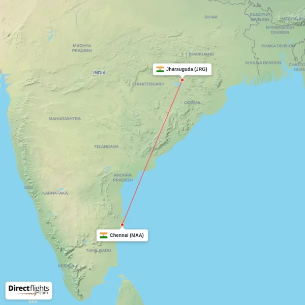 Jharsuguda - Chennai direct flight map