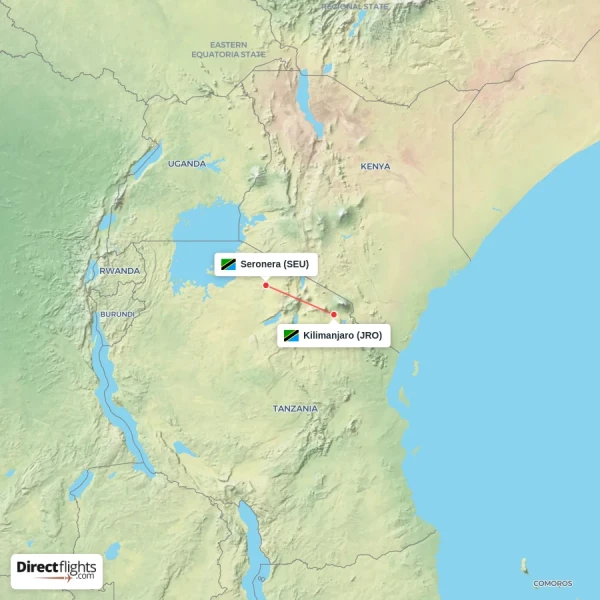 Kilimanjaro - Seronera direct flight map