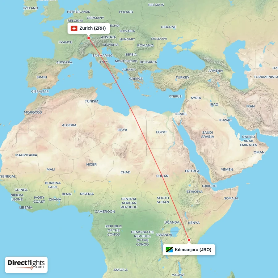 JRO - ZRH route map