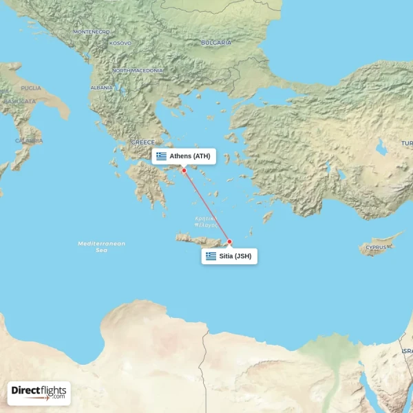 Sitia - Athens direct flight map