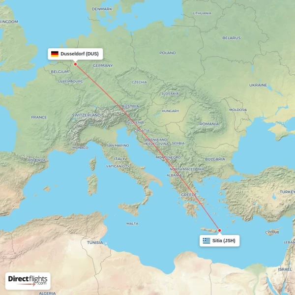Sitia - Dusseldorf direct flight map