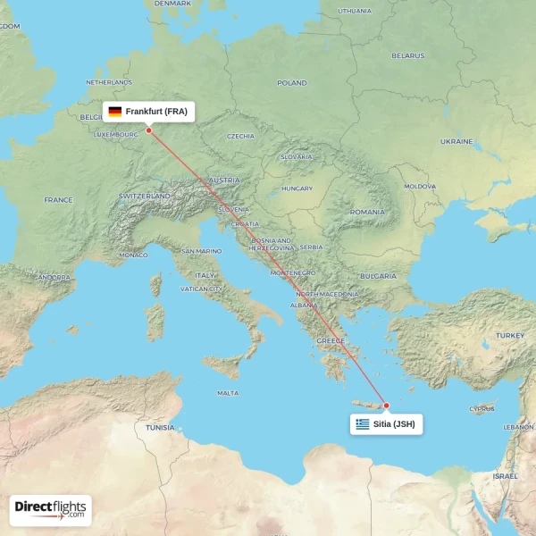 Sitia - Frankfurt direct flight map
