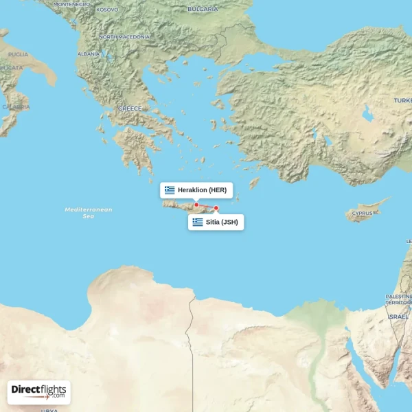 Sitia - Heraklion direct flight map