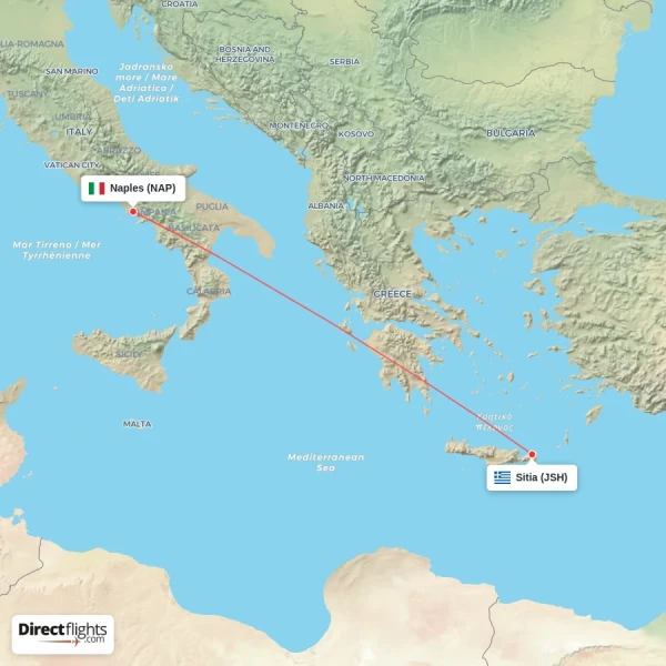 Sitia - Naples direct flight map