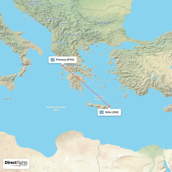 Sitia - Preveza direct flight map