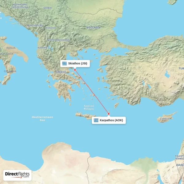 Skiathos - Karpathos direct flight map